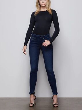 GOOD AMERICAN Good Waist Blue387 Jeans Skinny Raw Edge Dark Wash High Rise Sz 16